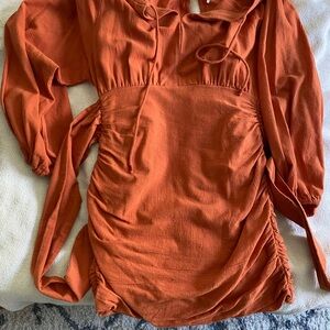Free People Long Sleeve Dress in Rust Orange